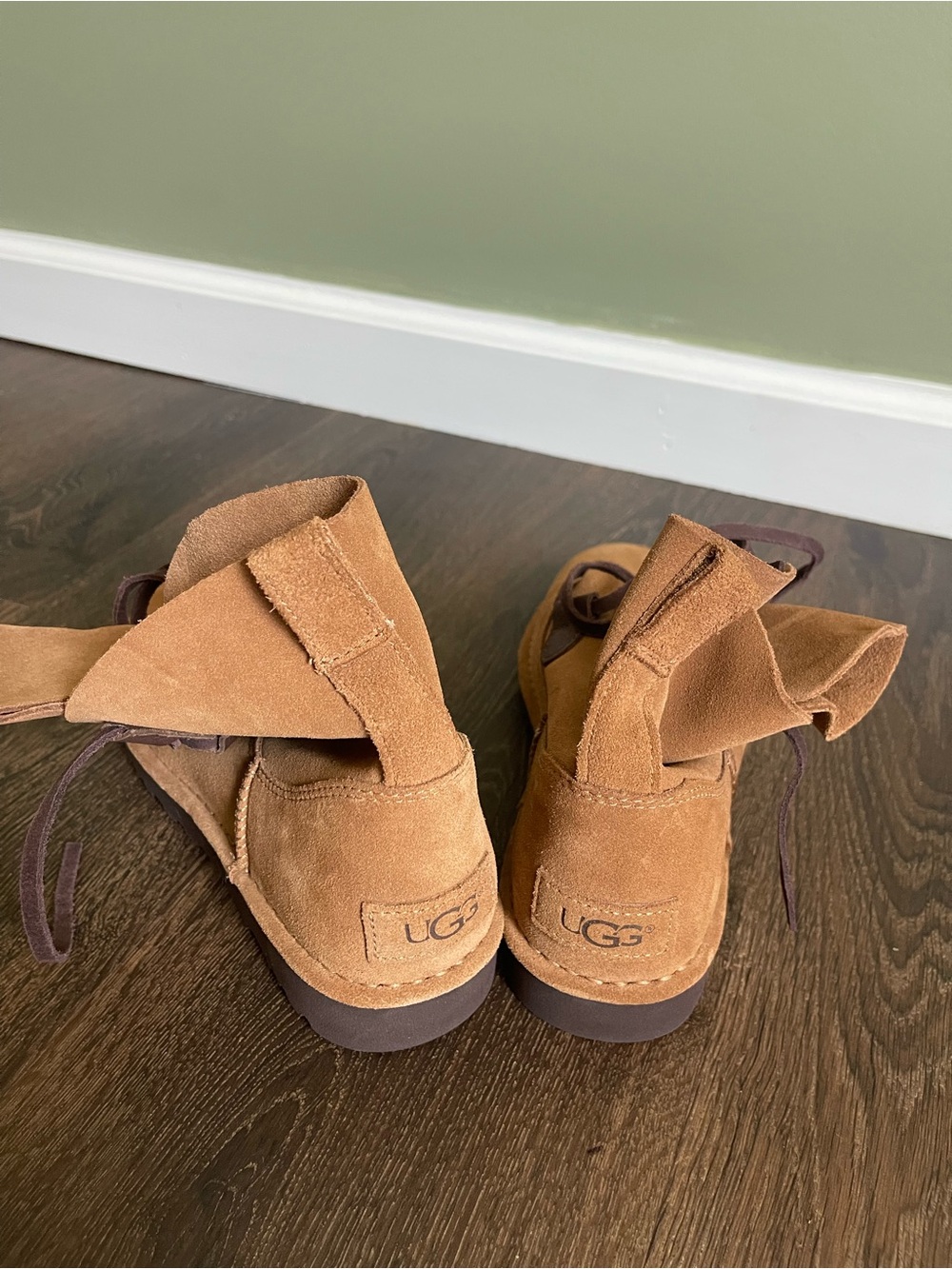 UGG Chestnut/Tan Suede Lace-Up Ankle Boots - Picture 2 of 4